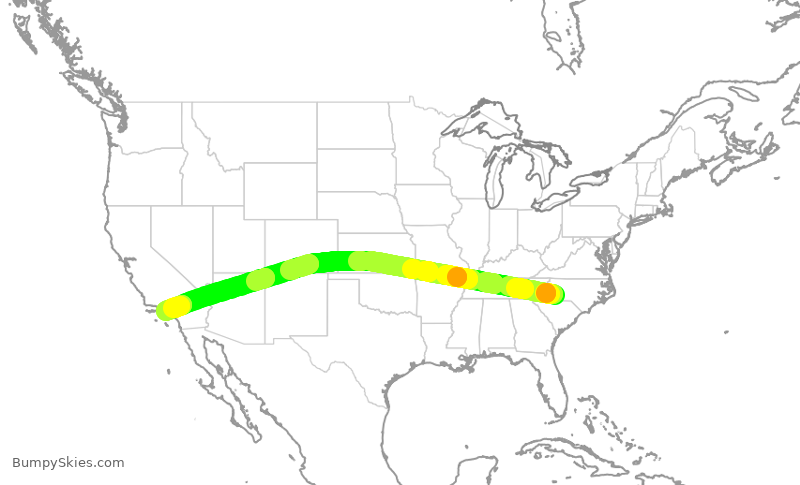 Turbulence forecast map for AAL352, CLT to LAX