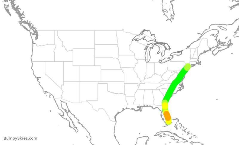 Turbulence forecast map for AAL352, MIA to LGA