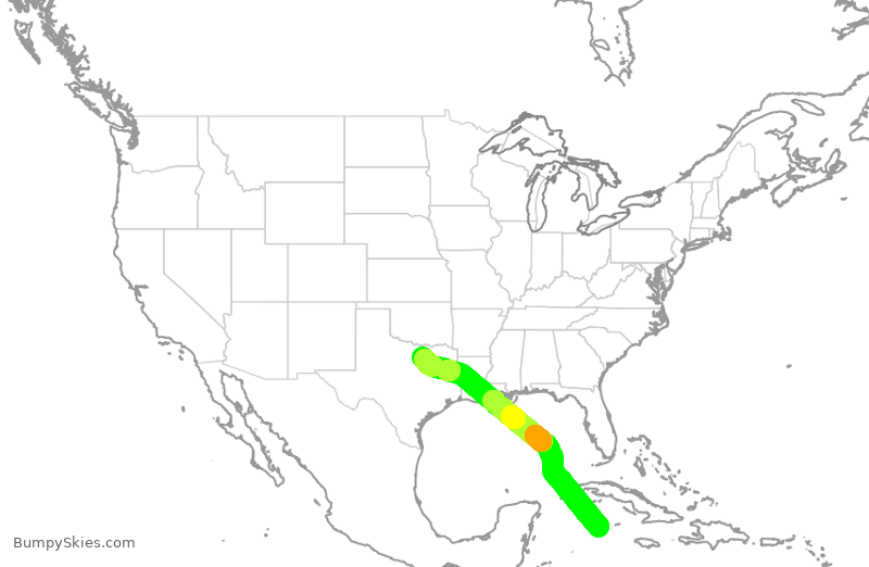 Turbulence forecast map for AAL355, WCR to DFW
