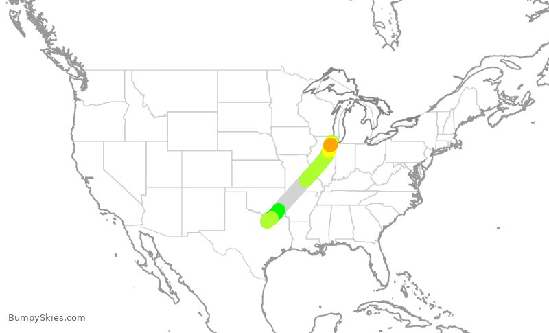 Turbulence forecast map for AAL357, ORD to DFW