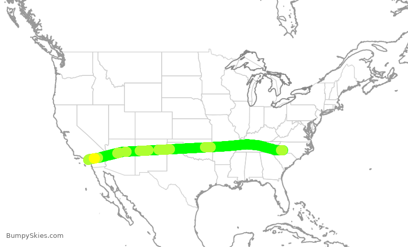 Turbulence forecast map for AAL358, CLT to SNA