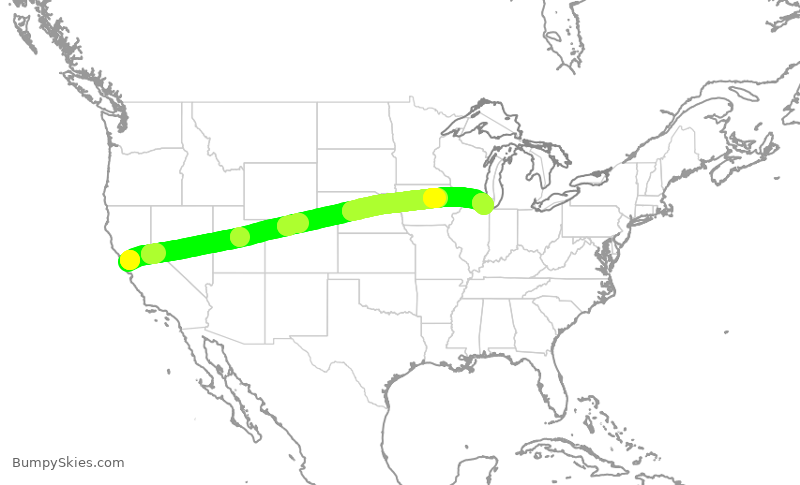 Turbulence forecast map for AAL359, SFO to ORD