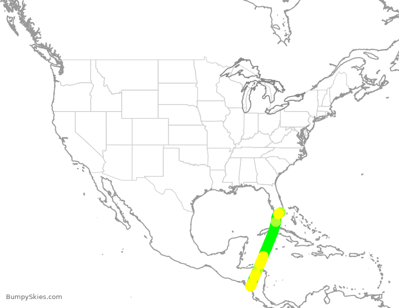 Turbulence forecast map for AAL360, NMG to MIA
