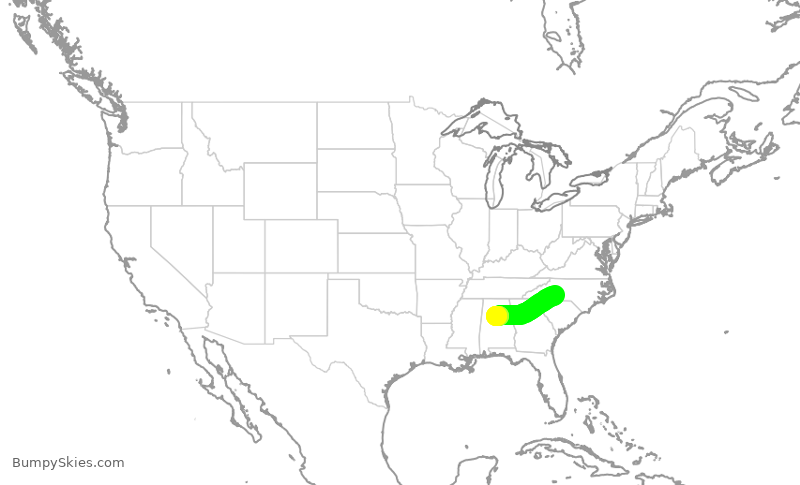 Turbulence forecast map for AAL362, CLT to BHM