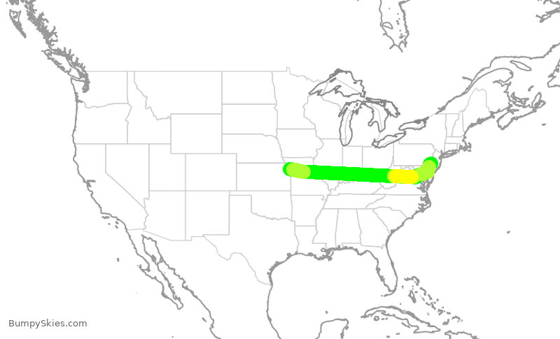 Turbulence forecast map for AAL362, MCI to PHL