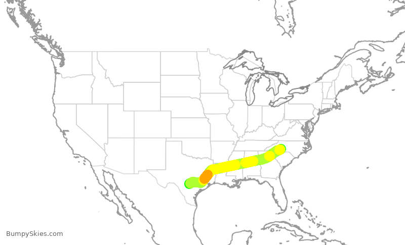 Turbulence forecast map for AAL366, CLT to SAT