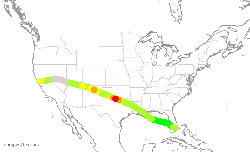 Turbulence forecast map for AAL369, SFO to MIA