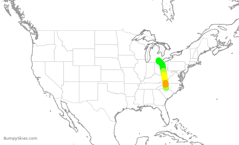 Turbulence forecast map for AAL370, CLT to DTW