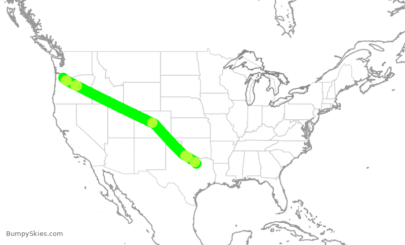 Turbulence forecast map for AAL371, PDX to DFW