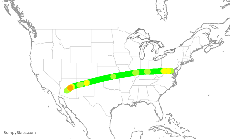 Turbulence forecast map for AAL374, DCA to PHX