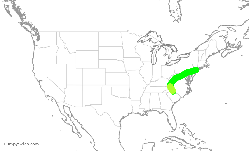 Turbulence forecast map for AAL377, JFK to CLT