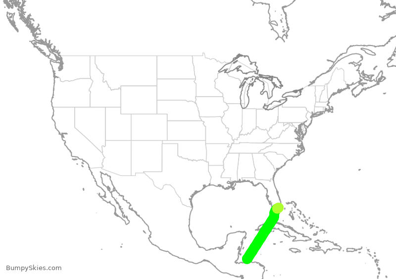 Turbulence forecast map for AAL378, RTB to MIA