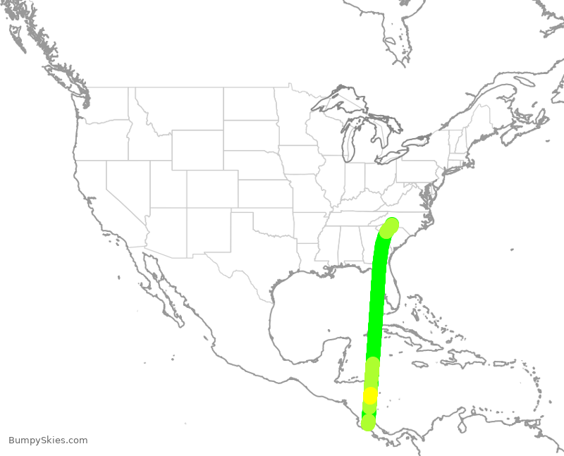 Turbulence forecast map for AAL378, SJO to CLT