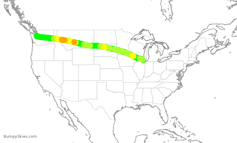 Turbulence forecast map for AAL379, SEA to ORD