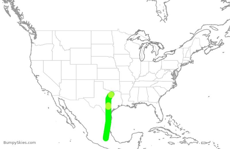 Turbulence forecast map for AAL379, MMX to DFW