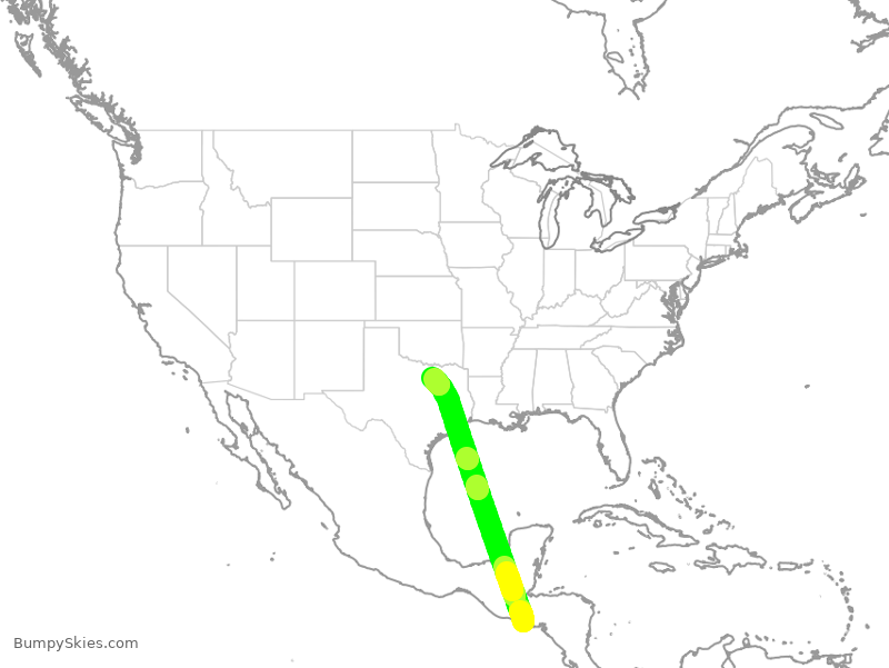 Turbulence forecast map for AAL380, SLP to DFW