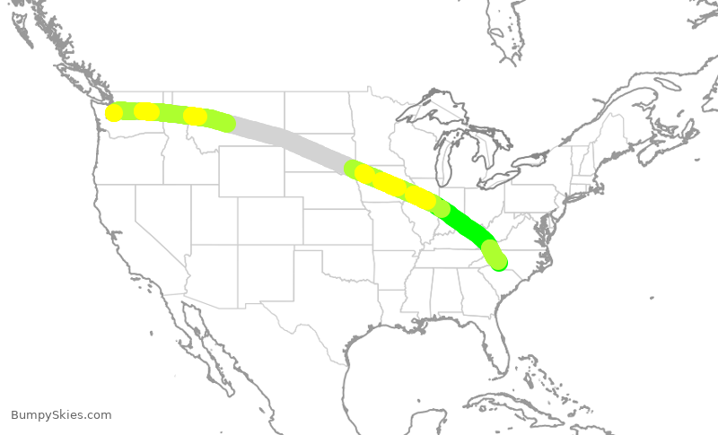Turbulence forecast map for AAL381, SEA to CLT