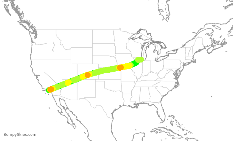Turbulence forecast map for AAL383, LAX to ORD