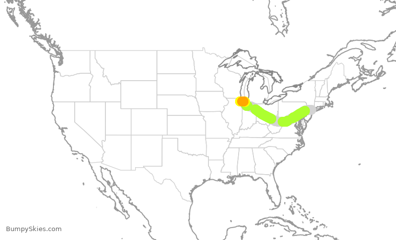 Turbulence forecast map for AAL386, LGA to ORD