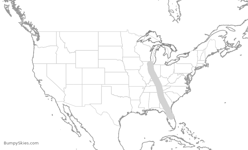 Turbulence forecast map for AAL388, ORD to MCO