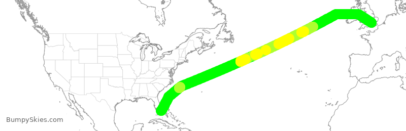 Turbulence forecast map for AAL38, MIA to LHR