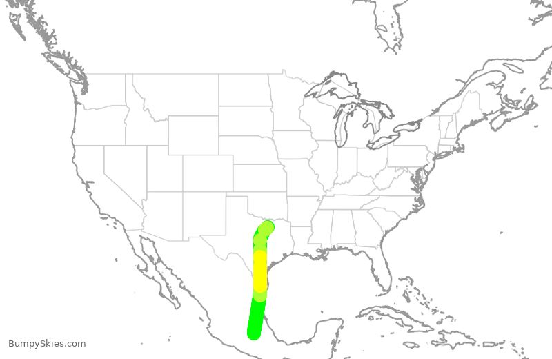 Turbulence forecast map for AAL390, MEX to DFW