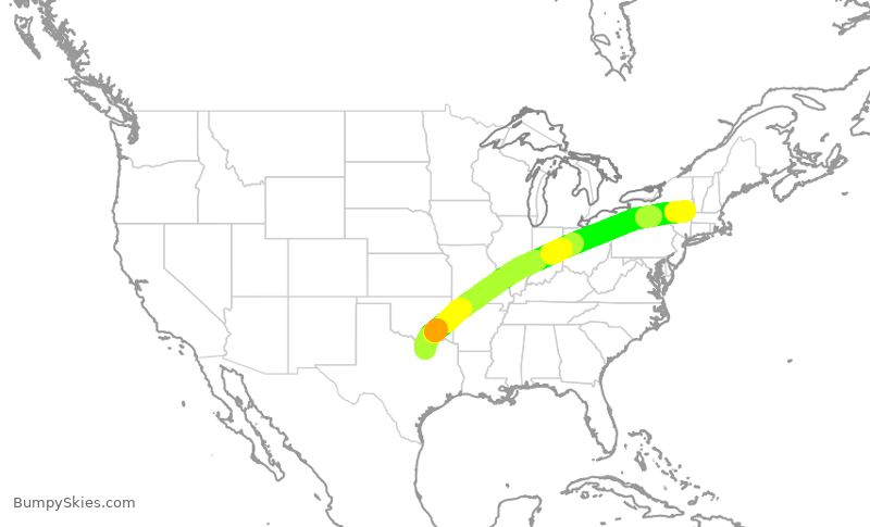 Turbulence forecast map for AAL391, DFW to ALB