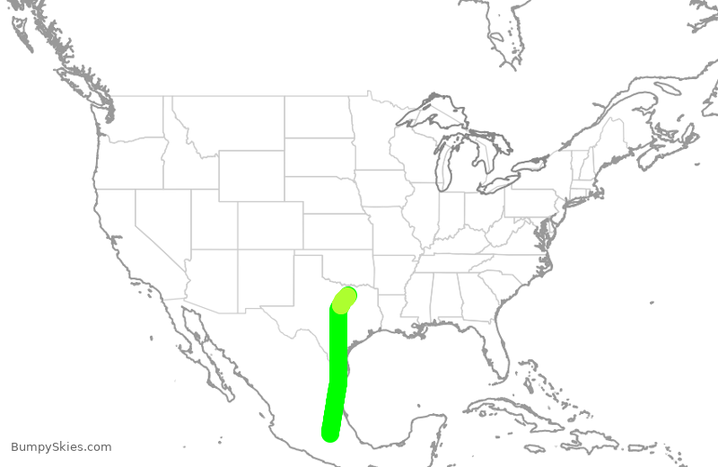 Turbulence forecast map for AAL394, MMX to DFW