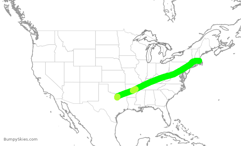 Turbulence forecast map for AAL397, BOS to DFW