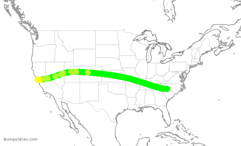 Turbulence forecast map for AAL398, CLT to SFO