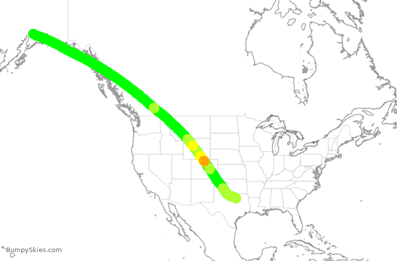 Turbulence forecast map for AAL399, DFW to ANC