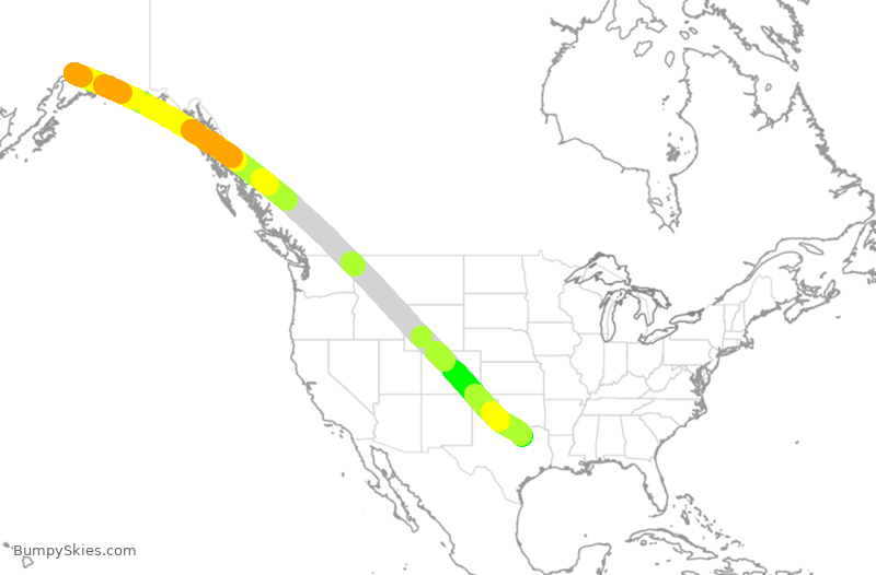 Turbulence forecast map for AAL399, ANC to DFW