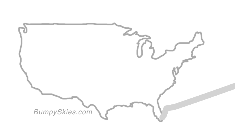 Map of continental US with illustrated flight path and turbulence forecast (described in text below)