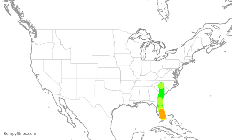 Turbulence forecast map for AAL400, MIA to CLT
