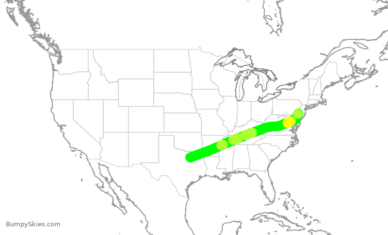 Turbulence forecast map for AAL402, DFW to PHL
