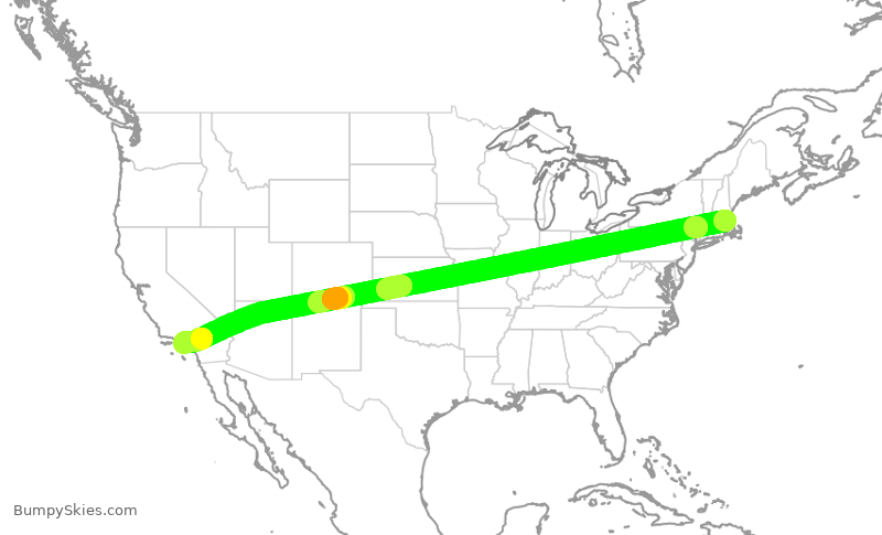 Turbulence forecast map for AAL404, BOS to LAX