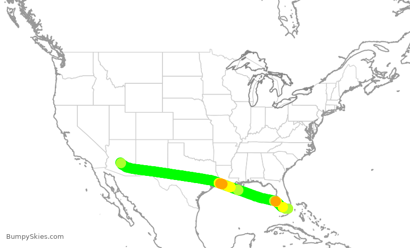 Turbulence forecast map for AAL404, PHX to MIA