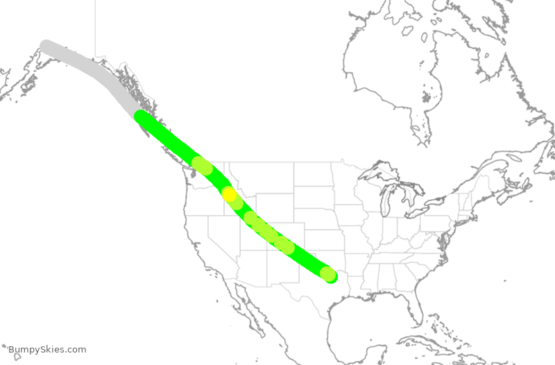 Turbulence forecast map for AAL407, ANC to DFW