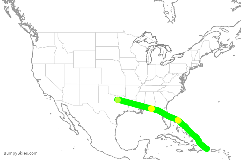 Turbulence forecast map for AAL408, DFW to PUJ