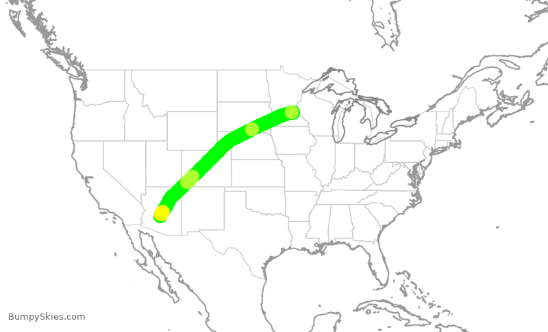 Turbulence forecast map for AAL408, PHX to MSP