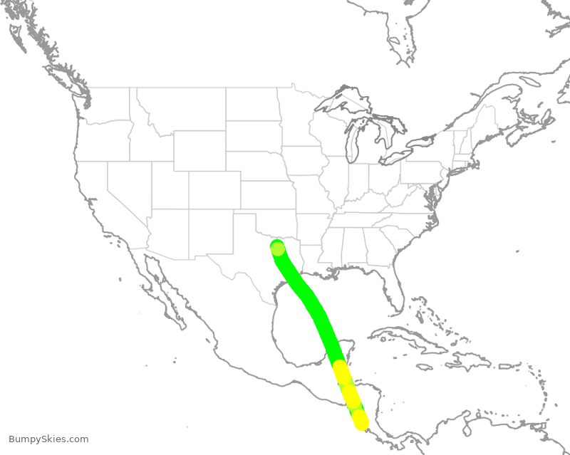 Turbulence forecast map for AAL409, DFW to RLB