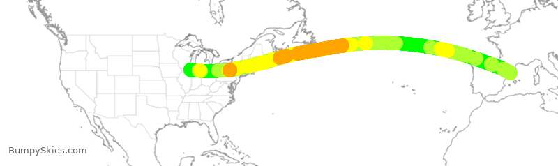 Turbulence forecast map for AAL40, ORD to BCN