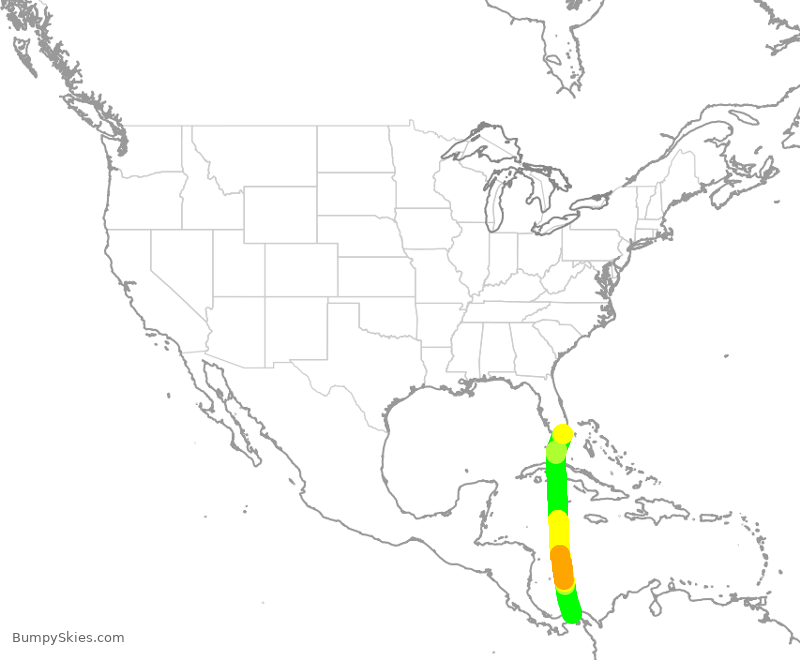 Turbulence forecast map for AAL411, MIA to PTO