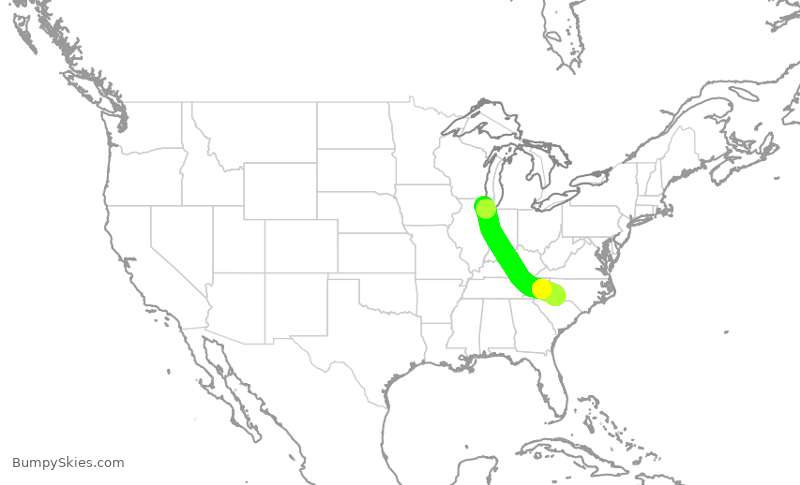 Turbulence forecast map for AAL411, ORD to CLT
