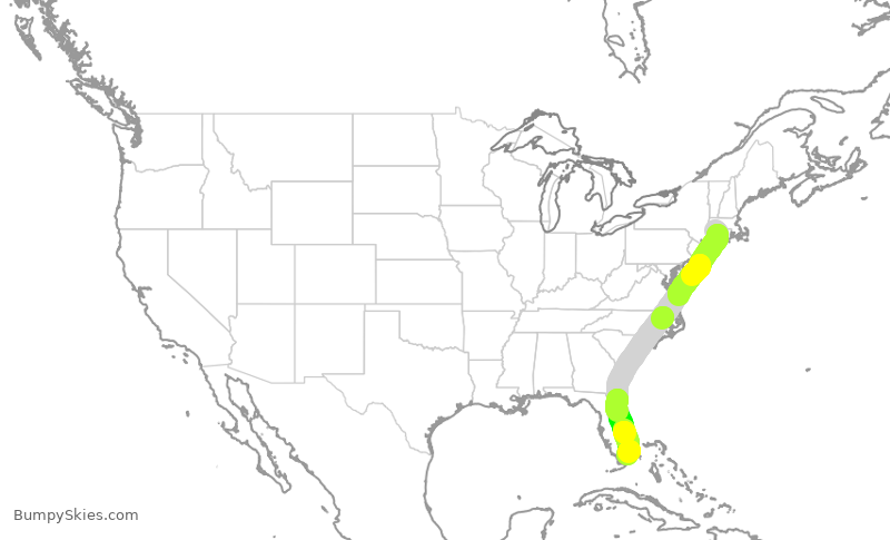 Turbulence forecast map for AAL412, BDL to MIA