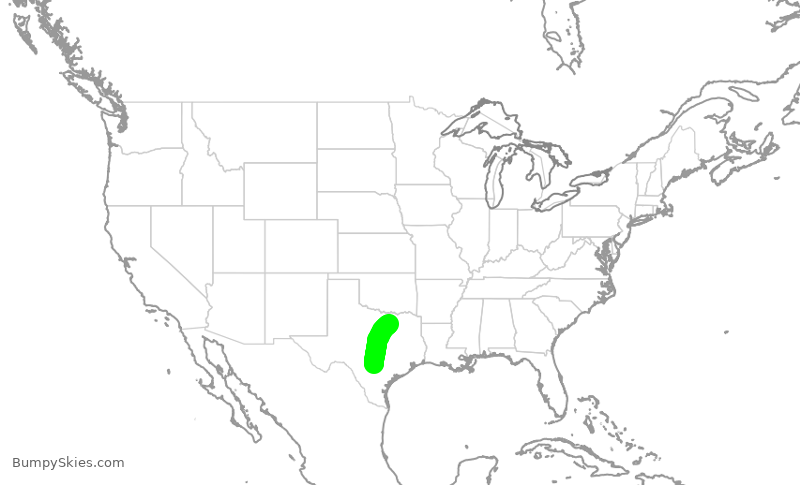 Turbulence forecast map for AAL413, SAT to DFW