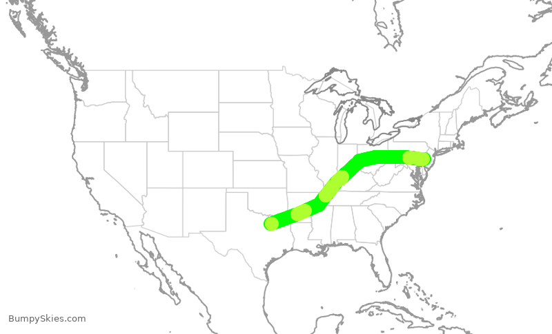 Turbulence forecast map for AAL415, DFW to PHL