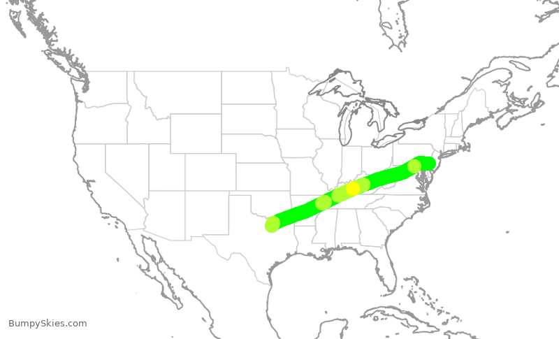 Turbulence forecast map for AAL415, PHL to DFW