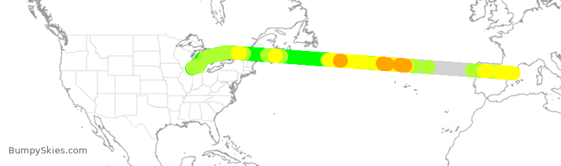 Turbulence forecast map for AAL41, BCN to ORD