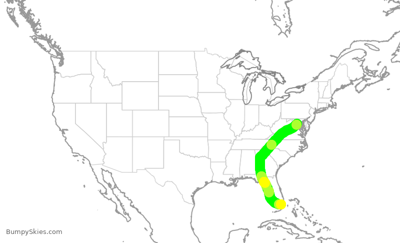 Turbulence forecast map for AAL422, DCA to MIA